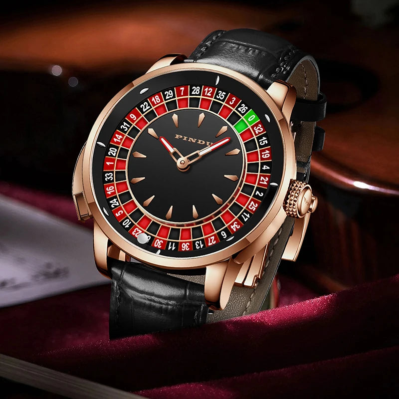 Pindu Player Gambling Series Men's Watch European Roulette Poker Game Fully Automatic Mechanical Sports Design Party Watch
