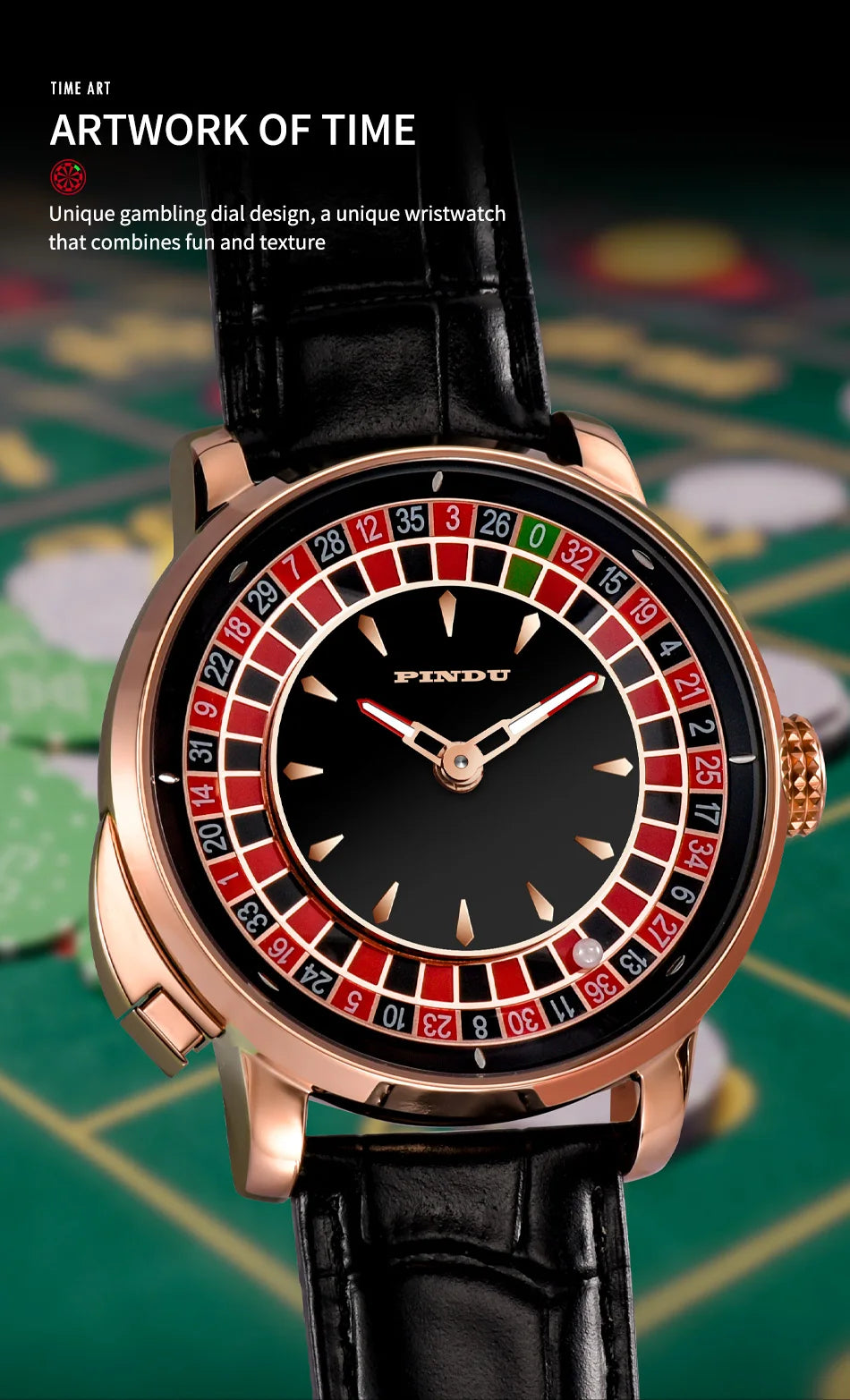 Pindu Player Gambling Series Men's Watch European Roulette Poker Game Fully Automatic Mechanical Sports Design Party Watch