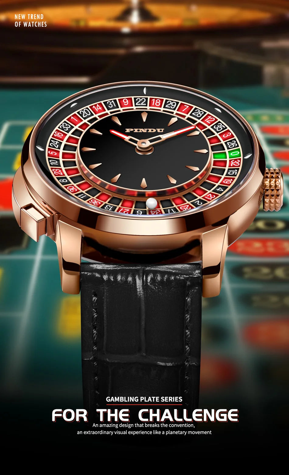 Pindu Player Gambling Series Men's Watch European Roulette Poker Game Fully Automatic Mechanical Sports Design Party Watch