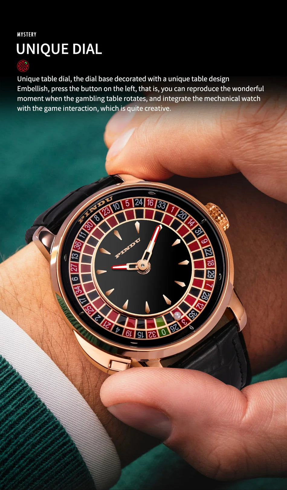 Pindu Player Gambling Series Men's Watch European Roulette Poker Game Fully Automatic Mechanical Sports Design Party Watch