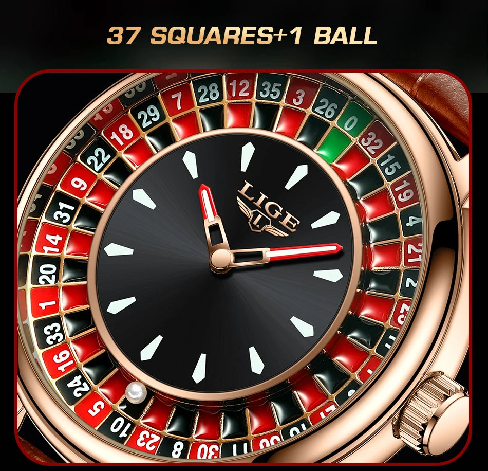 LIGE Retro Trendency Quartz Watches Unique Fashion Luxury Creative Gambling Table Game Dial Casual Waterproof Leather Mens Watch