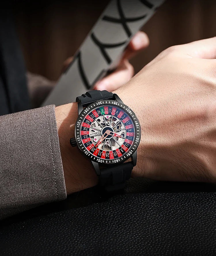 Men Mechanical Watch Automatic Luxury Gambling Rotating Plate Dial Wristwatch Man Casual Waterproof Luminous Clock Reloj Hombre