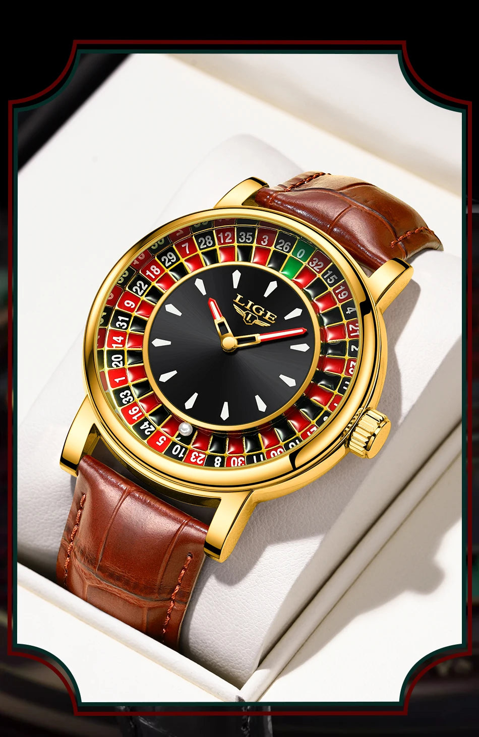 LIGE Retro Trendency Quartz Watches Unique Fashion Luxury Creative Gambling Table Game Dial Casual Waterproof Leather Mens Watch