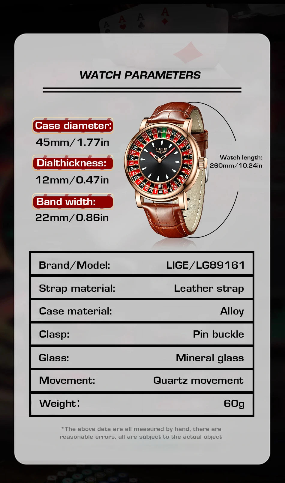 LIGE Retro Trendency Quartz Watches Unique Fashion Luxury Creative Gambling Table Game Dial Casual Waterproof Leather Mens Watch