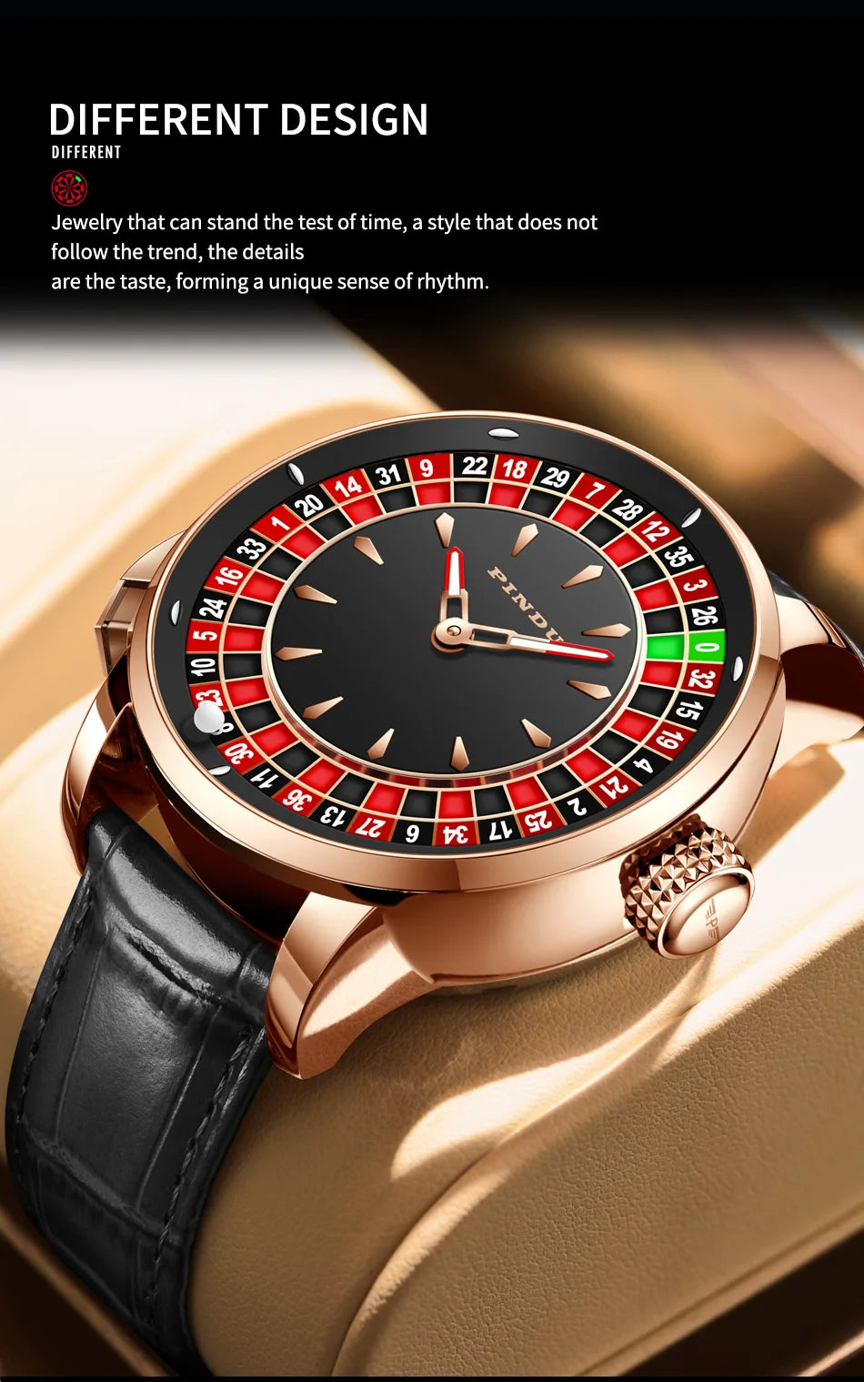 Pindu Player Gambling Series Men's Watch European Roulette Poker Game Fully Automatic Mechanical Sports Design Party Watch