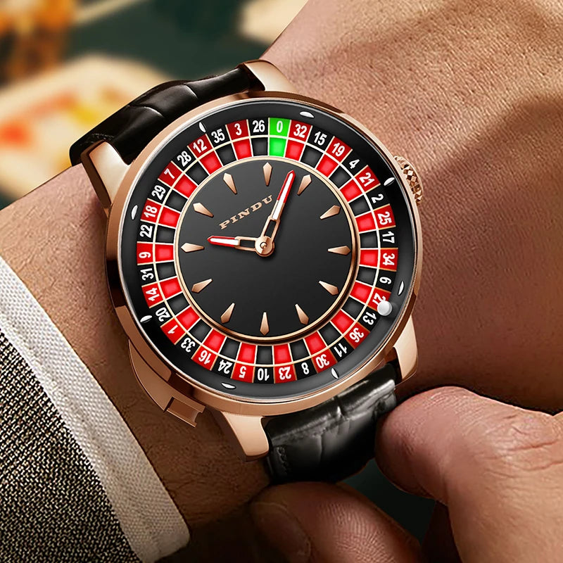 Pindu Player Gambling Series Men's Watch European Roulette Poker Game Fully Automatic Mechanical Sports Design Party Watch