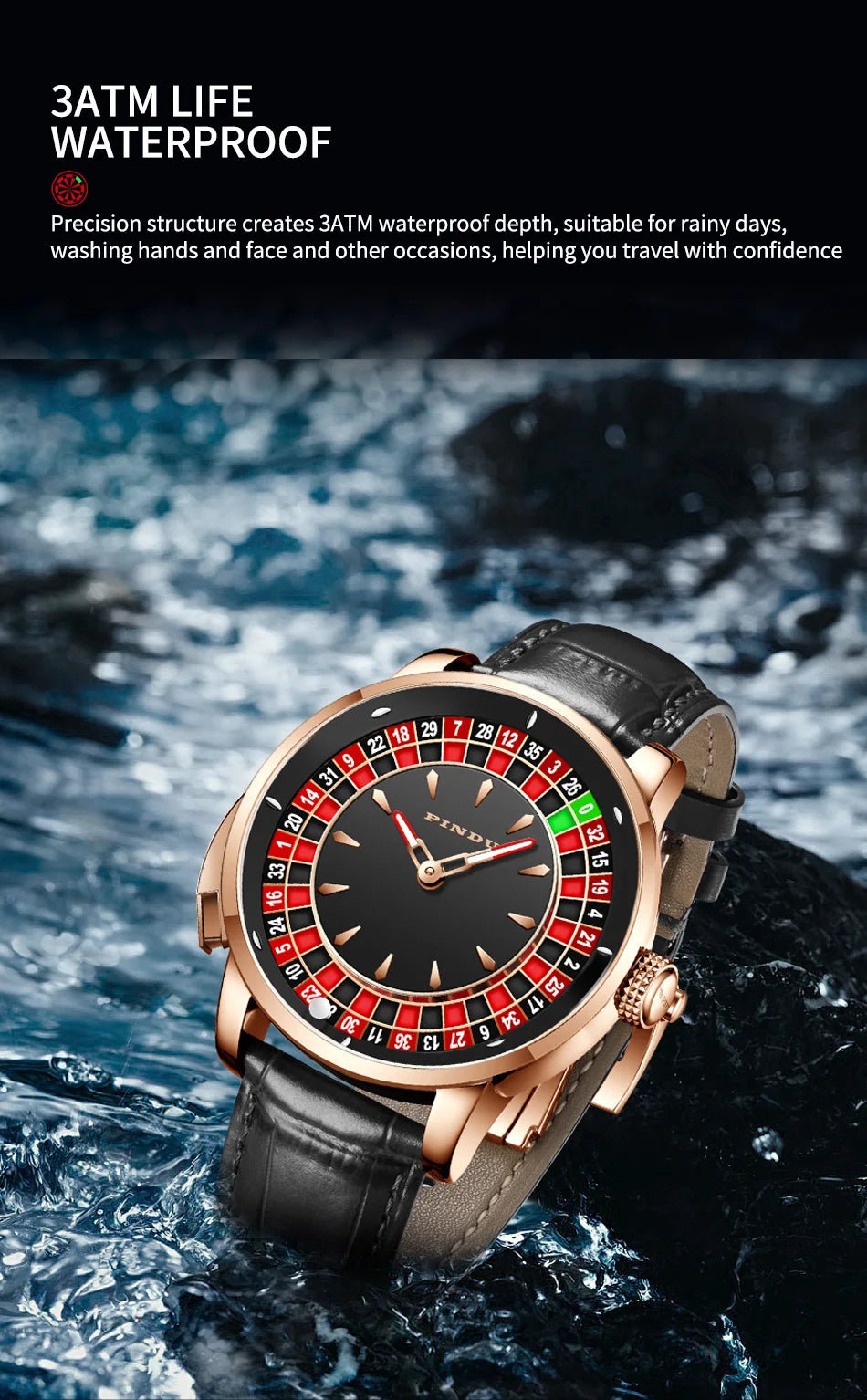 Pindu Player Gambling Series Men's Watch European Roulette Poker Game Fully Automatic Mechanical Sports Design Party Watch