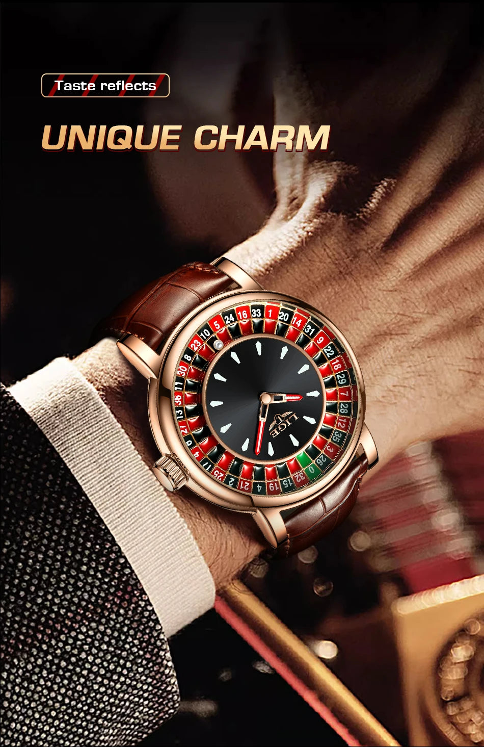 LIGE Retro Trendency Quartz Watches Unique Fashion Luxury Creative Gambling Table Game Dial Casual Waterproof Leather Mens Watch
