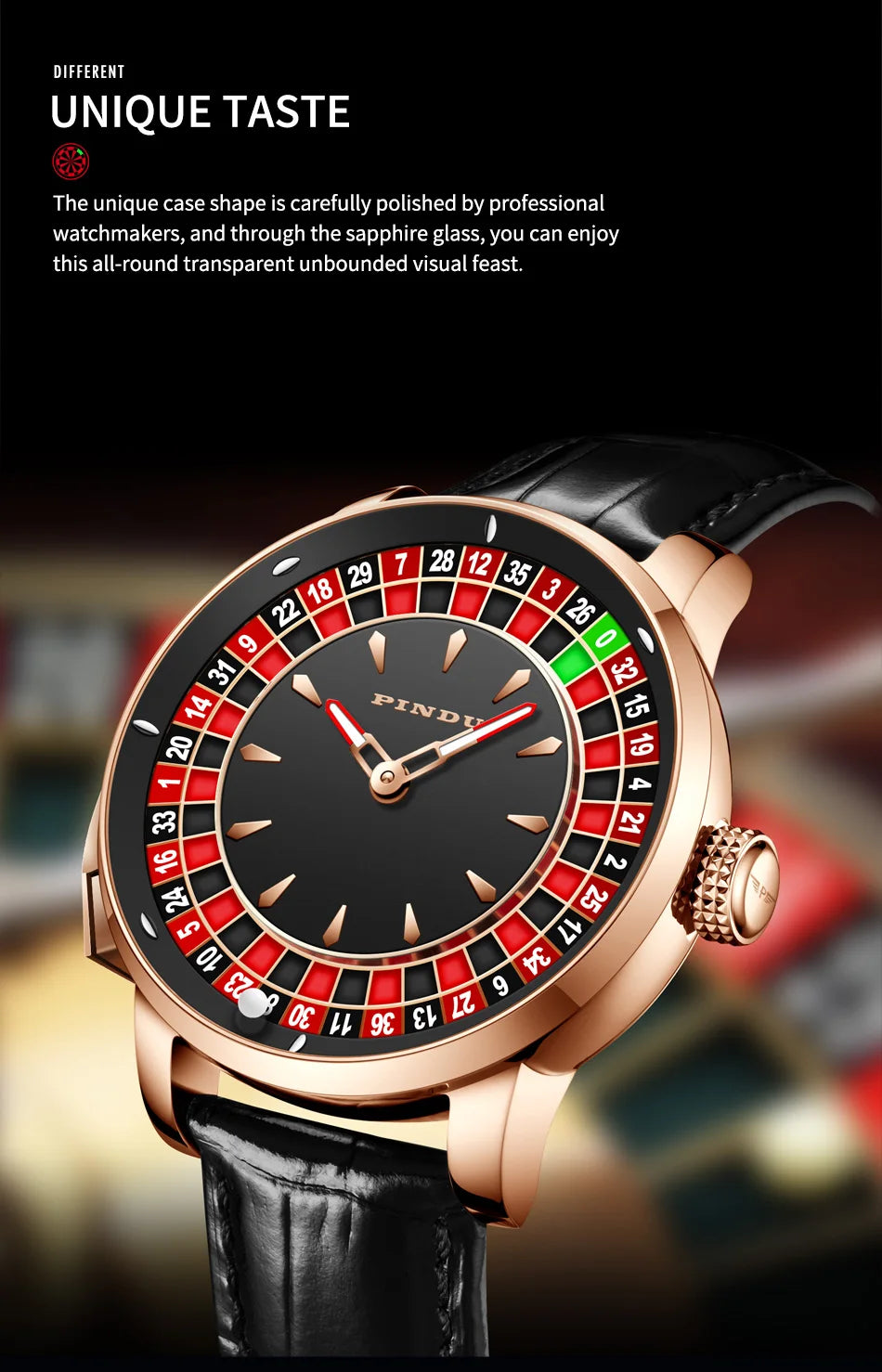 Pindu Player Gambling Series Men's Watch European Roulette Poker Game Fully Automatic Mechanical Sports Design Party Watch
