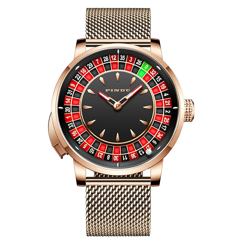 Pindu Player Gambling Series Men's Watch European Roulette Poker Game Fully Automatic Mechanical Sports Design Party Watch